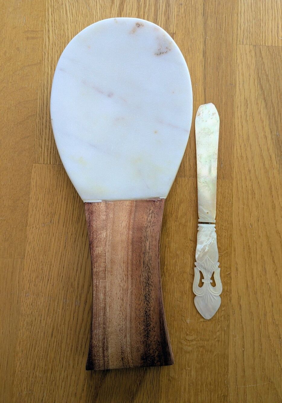 Marble & Wood Spoon Rest With Knife Cottagecore